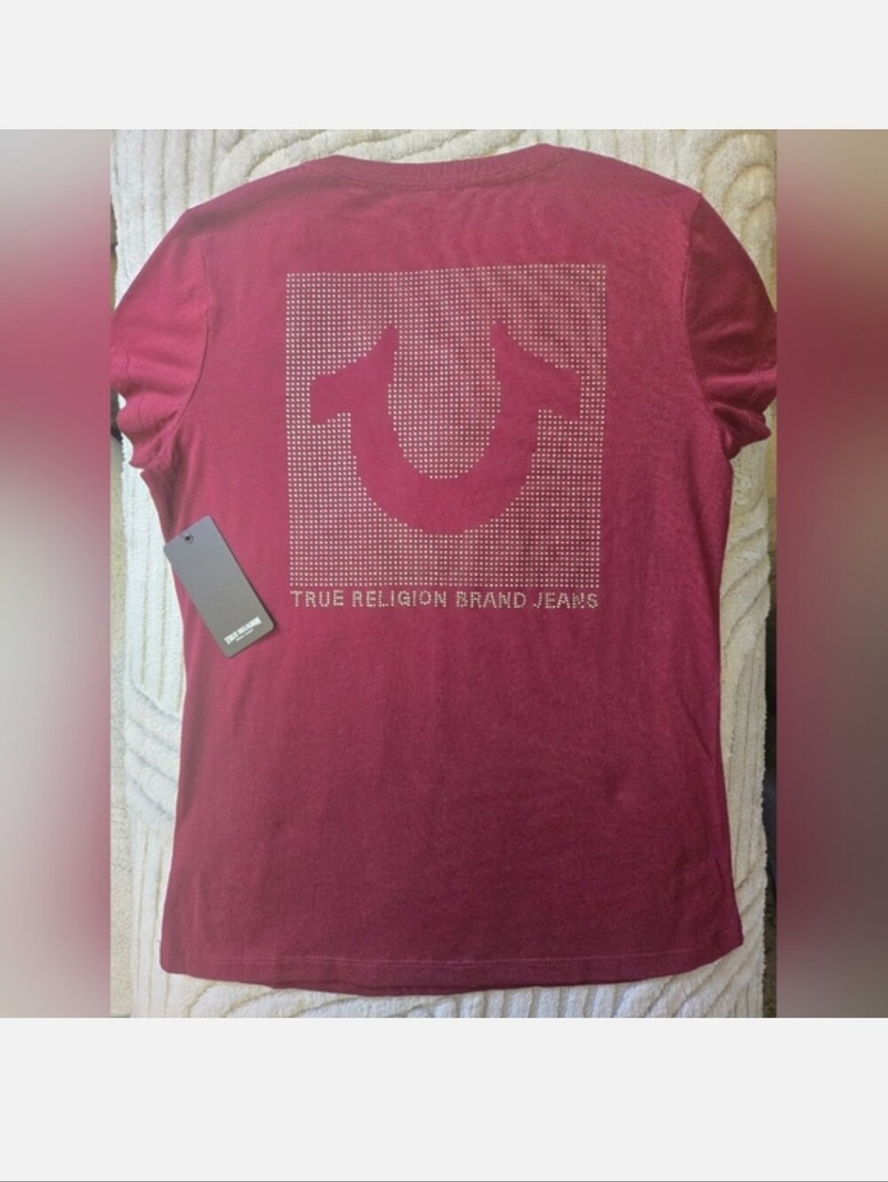 True Religion Studded Horseshoe Logo Tee - Burgundy Size Large NWT